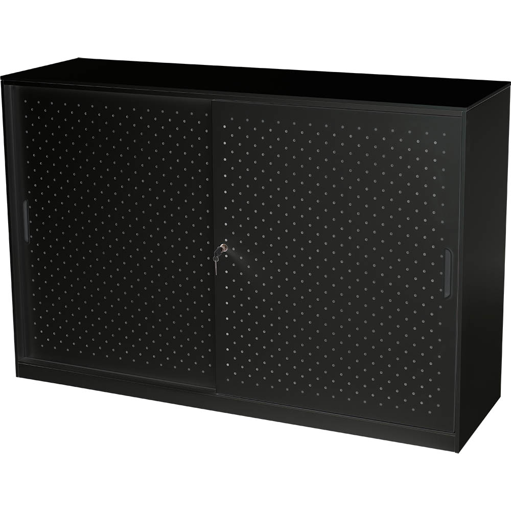 Image for RAPIDLINE GO PERFORATED SLIDING DOOR CUPBOARD BLACK from Officebarn Office National