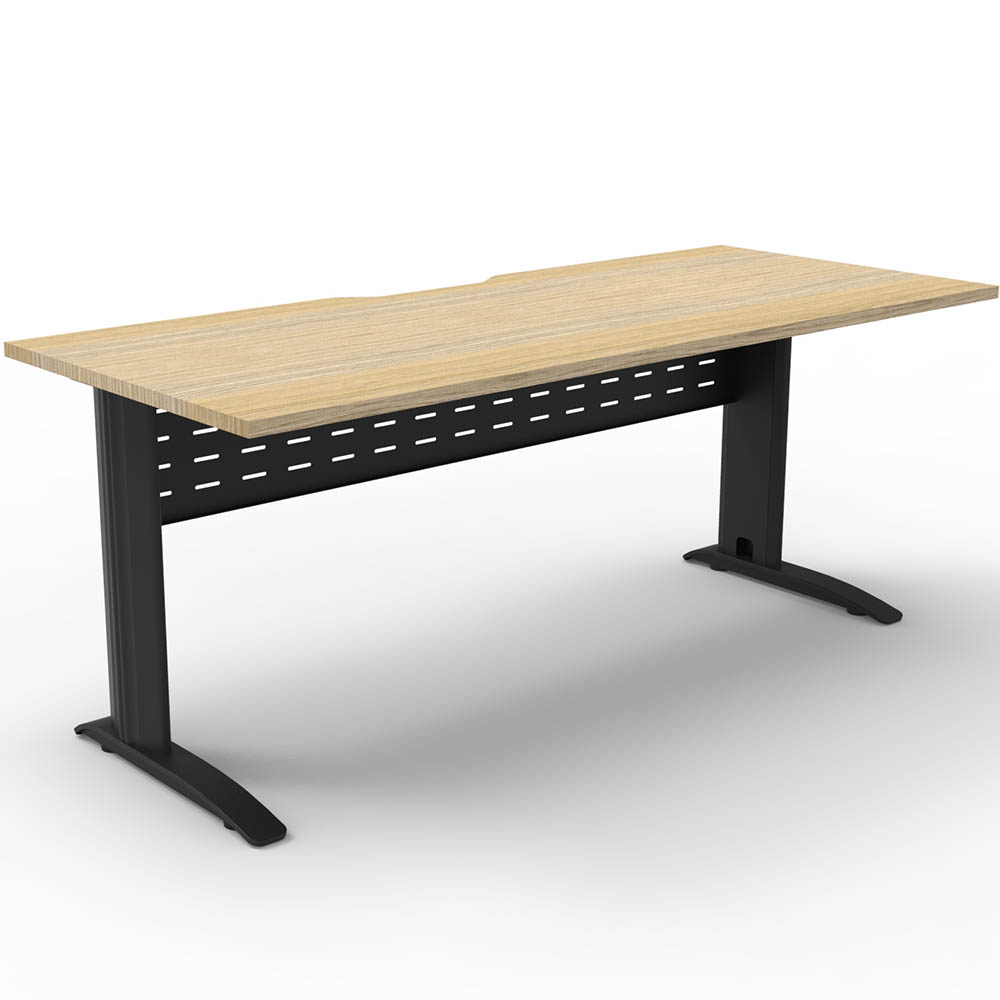 Image for DELUXE RAPID SPAN STRAIGHT DESK WITH METAL MODESTY PANEL 1500 X 750 X 730MM BLACK/NATURAL OAK from Angletons Office National