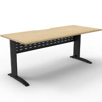 deluxe rapid span straight desk with metal modesty panel 1500 x 750 x 730mm black/natural oak