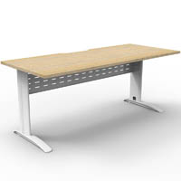 deluxe rapid span straight desk with metal modesty panel 1500 x 750 x 730mm white/natural oak