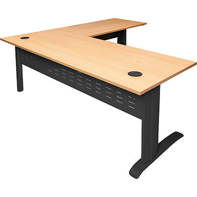 Image for RAPID SPAN DESK AND RETURN WITH METAL MODESTY PANEL 1800 X 700MM / 1100 X 600MM BEECH/BLACK from Office National Hobart