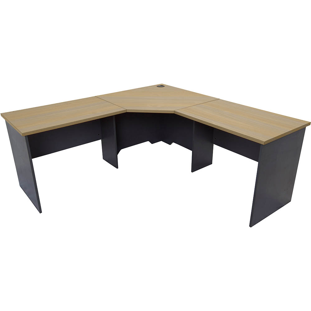 Image for RAPID WORKER CORNER WORKSTATION COMPLETE 1500 X 1500 X 600MM OAK/IRONSTONE from PaperChase Office National