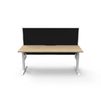 rapidline boost static single sided workstation with screen 1200mm natural oak top / white frame / black screen