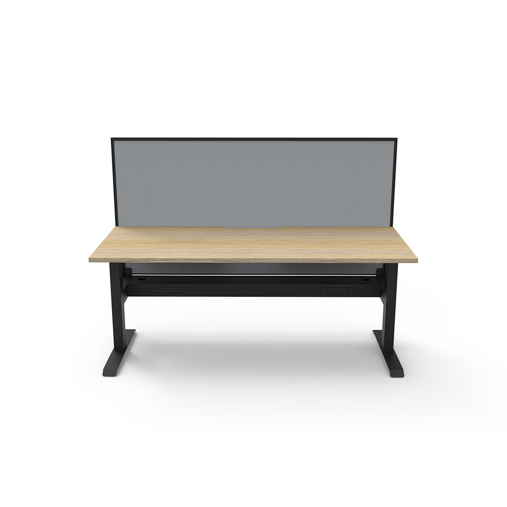 Image for RAPIDLINE BOOST STATIC SINGLE SIDED WORKSTATION WITH SCREEN AND CABLE TRAY 1200MM NATURAL OAK TOP / BLACK FRAME / GREY SCREEN from Office National
