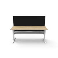 rapidline boost static single sided workstation with screen and cable tray 1200mm natural oak top / white frame / black screen