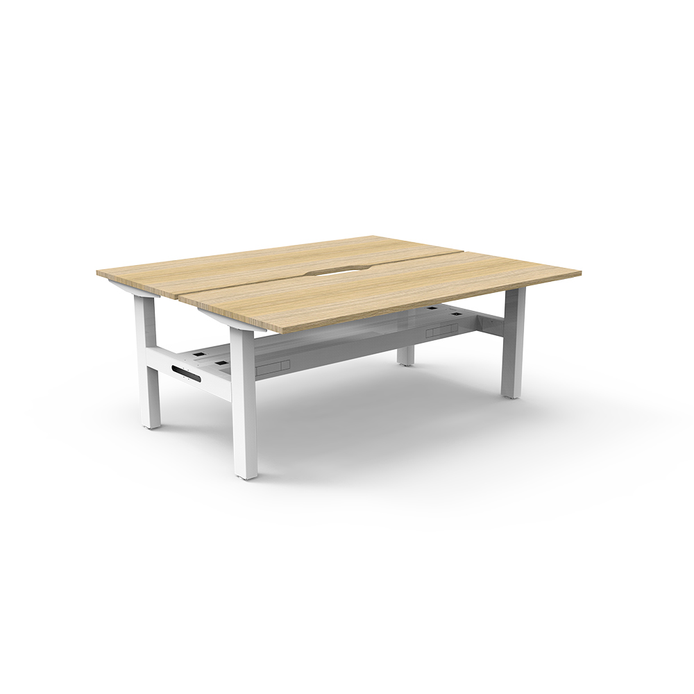 Image for RAPIDLINE BOOST STATIC DOUBLE SIDED WORKSTATION WITH CABLE TRAY 1800MM NATURAL OAK TOP / WHITE FRAME from Office National Sydney Stationery