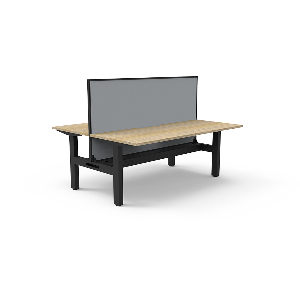 Image for RAPIDLINE BOOST STATIC DOUBLE SIDED WORKSTATION WITH SCREEN AND CABLE TRAY 1200MM NATURAL OAK TOP / BLACK FRAME / GREY SCREEN from Office National