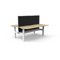 rapidline boost static double sided workstation with screen and cable tray 1200mm natural oak top / white frame / black screen