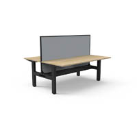rapidline boost static double sided workstation with screen and cable tray 1500mm natural oak top / black frame / grey screen