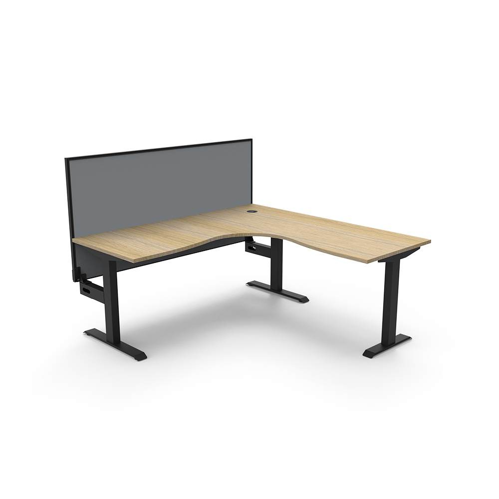Image for RAPIDLINE BOOST STATIC CORNER WORKSTATION WITH SCREEN 1500 X 1500MM NATURAL OAK TOP / BLACK FRAME / GREY SCREEN from Surry Office National