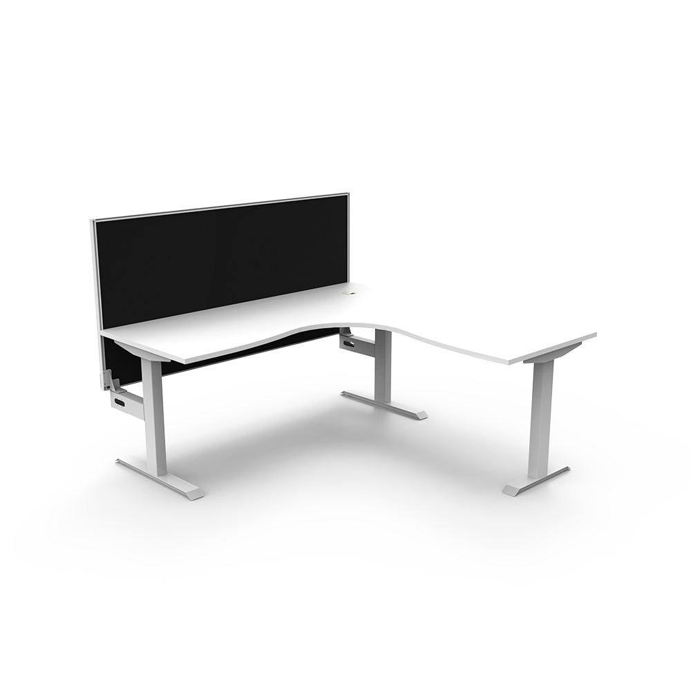 Image for RAPIDLINE BOOST STATIC CORNER WORKSTATION WITH SCREEN 1500 X 1500MM NATURAL WHITE TOP / WHITE FRAME / BLACK SCREEN from Paul John Office National