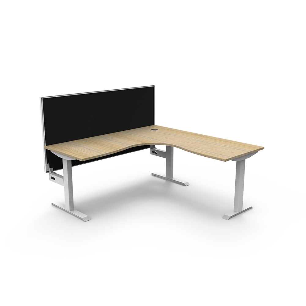Image for RAPIDLINE BOOST STATIC CORNER WORKSTATION WITH SCREEN 1800 X 1800MM NATURAL OAK TOP / WHITE FRAME / BLACK SCREEN from Paul John Office National