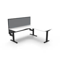 rapidline boost static corner workstation with screen 1800 x 1800mm natural white top / black frame / grey screen
