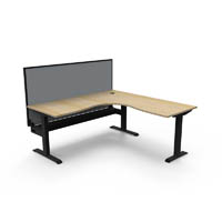 rapidline boost static corner workstation with screen and cable tray 1500 x 1500mm natural oak top / black frame / grey screen