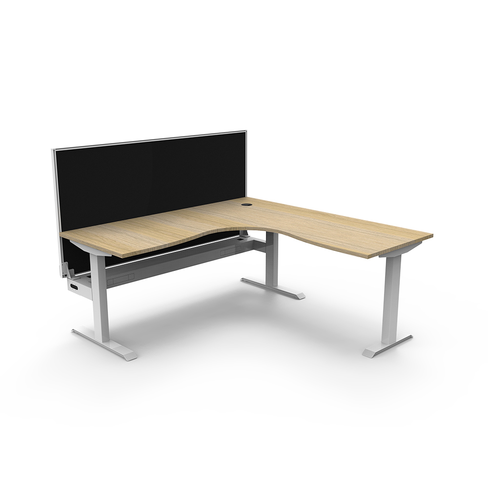 Image for RAPIDLINE BOOST STATIC CORNER WORKSTATION WITH SCREEN AND CABLE TRAY 1500 X 1500MM NATURAL OAK TOP / WHITE FRAME / BLACK SCREEN from Surry Office National
