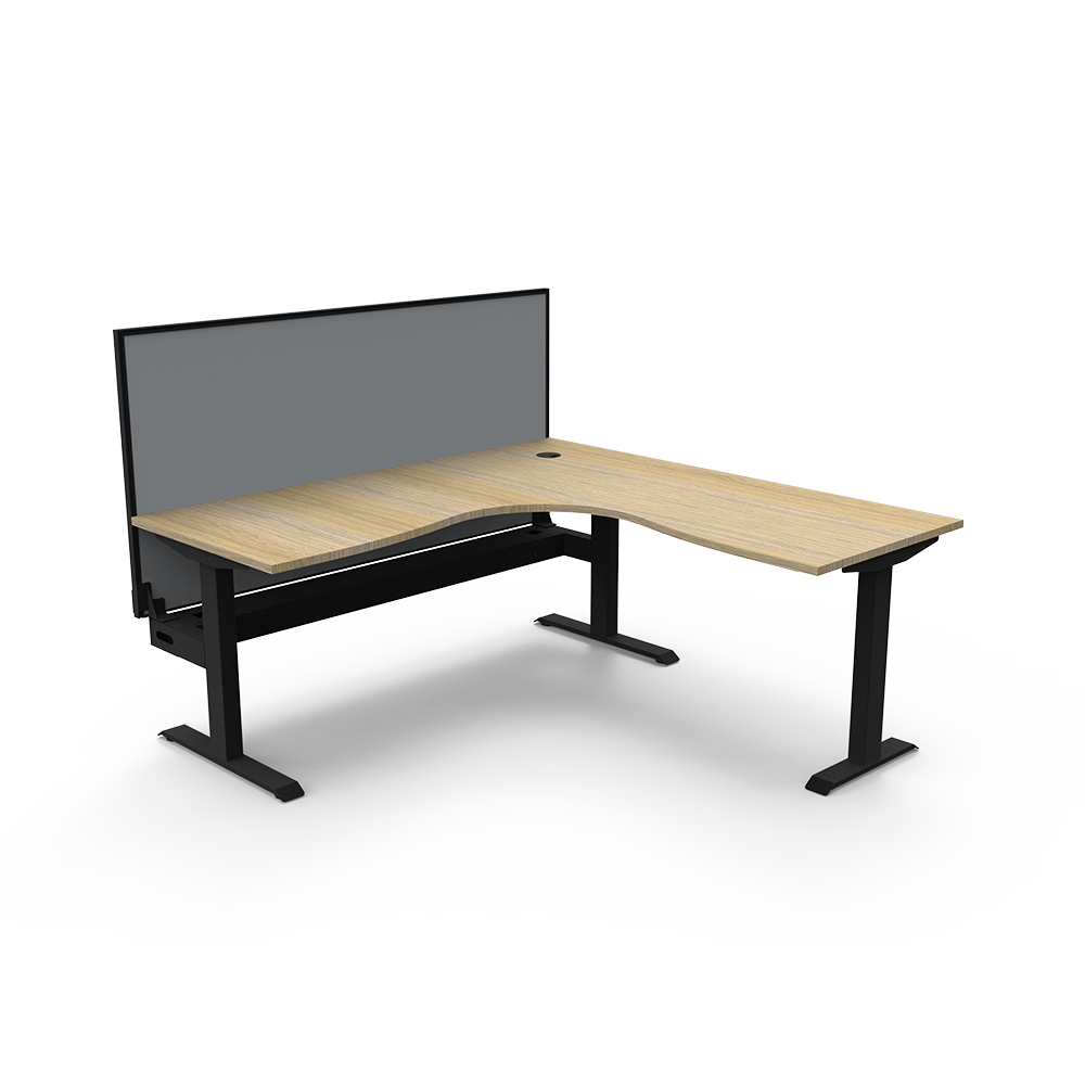 Image for RAPIDLINE BOOST STATIC CORNER WORKSTATION WITH SCREEN AND CABLE TRAY 1800 X 1500MM NATURAL OAK TOP / BLACK FRAME / GREY SCREEN from Complete Stationery Office National (Devonport & Burnie)