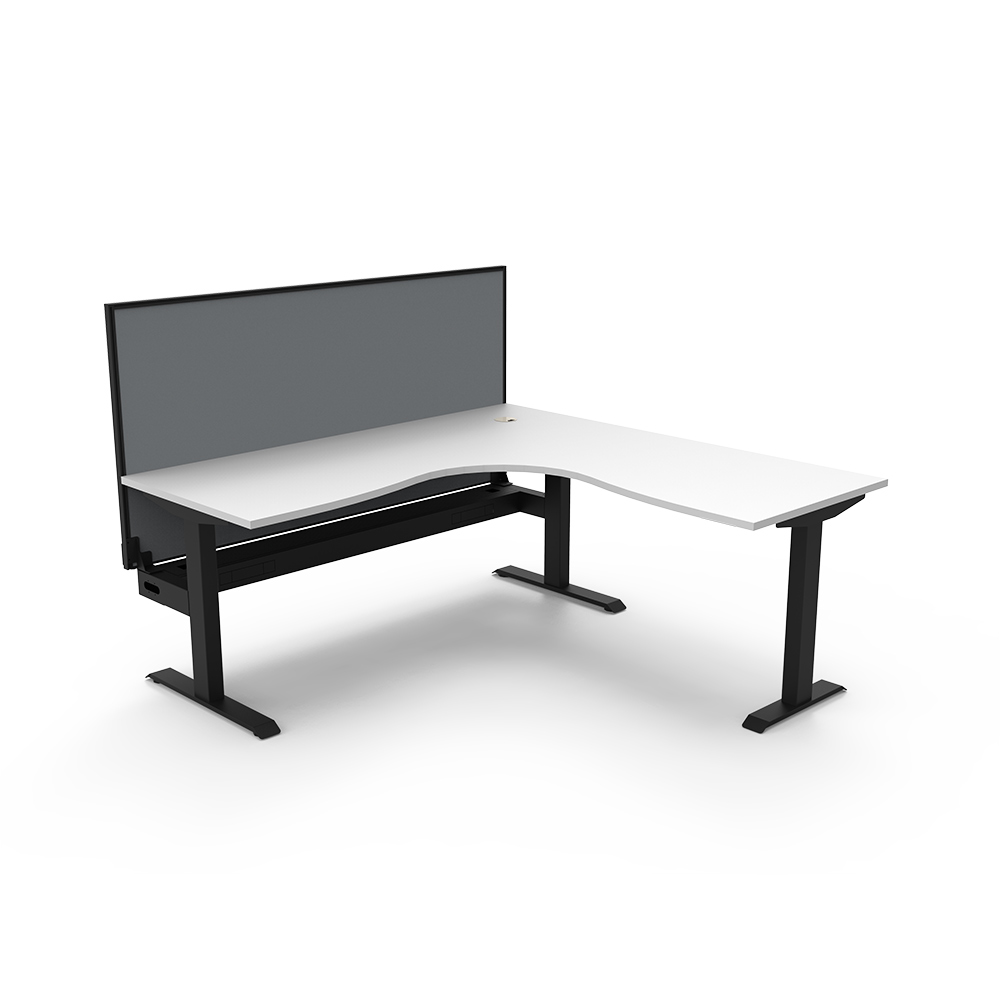 Image for RAPIDLINE BOOST STATIC CORNER WORKSTATION WITH SCREEN AND CABLE TRAY 1800 X 1500MM NATURAL WHITE TOP / BLACK FRAME / GREY SCREE from Complete Stationery Office National (Devonport & Burnie)