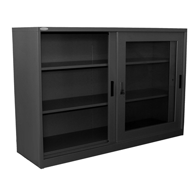 Image for STEELCO GLASS SLIDING DOOR CUPBOARD 2 SHELF 1015 X 1500 X 465MM GRAPHITE RIPPLE from PaperChase Office National