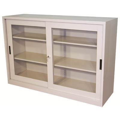 Image for STEELCO GLASS SLIDING DOOR CUPBOARD 2 SHELF 1015 X 1500 X 465MM SILVER GREY from PaperChase Office National