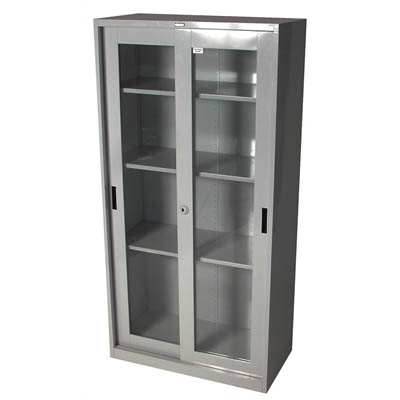 Image for STEELCO GLASS SLIDING DOOR CUPBOARD 3 SHELVES 1830 X 914 X 465MM GRAPHITE RIPPLE from PaperChase Office National