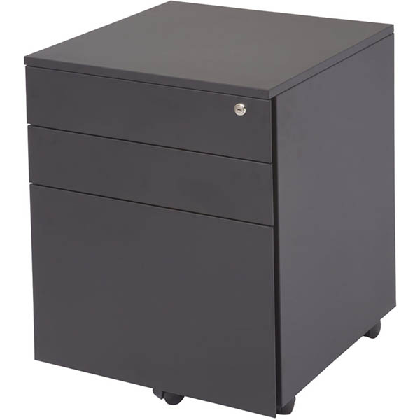 Image for GO STEEL MOBILE PEDESTAL STEEL 3-DRAWER LOCKABLE 460 X 472 X 610MM BLACK SATIN from PaperChase Office National