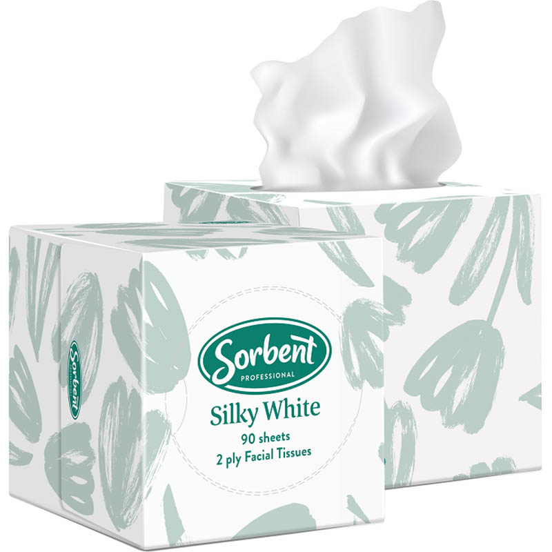 Image for SORBENT PROFESSIONAL SILKY WHITE FACIAL TISSUE 2 PLY 90 SHEETS CUBE CARTON 24 from PaperChase Office National