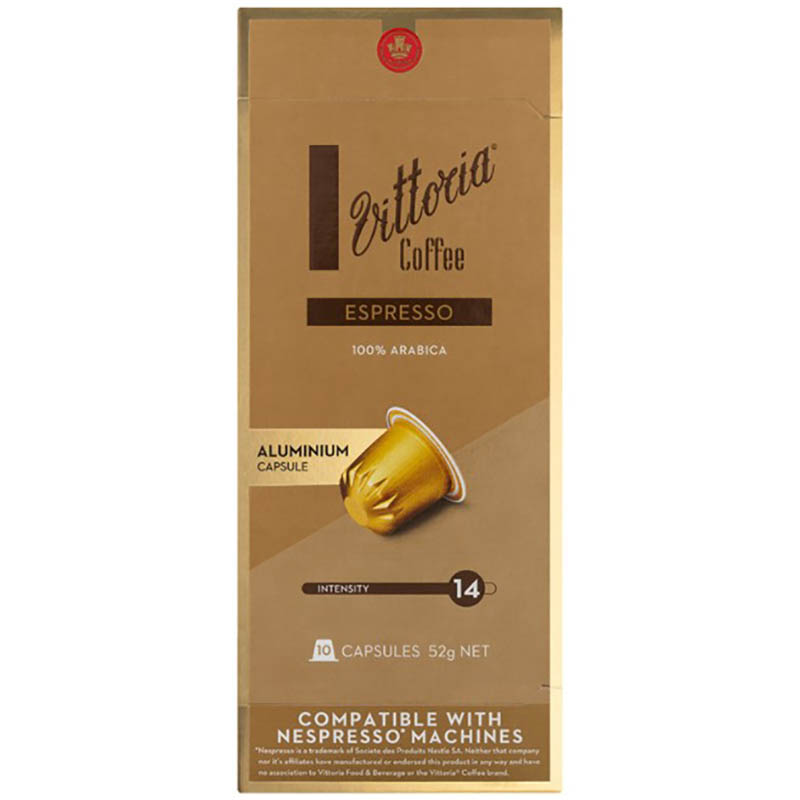 Image for VITTORIA NESPRESSO COMPATIBLE COFFEE CAPSULES ESPRESSO PACK 10 from Aatec Office National