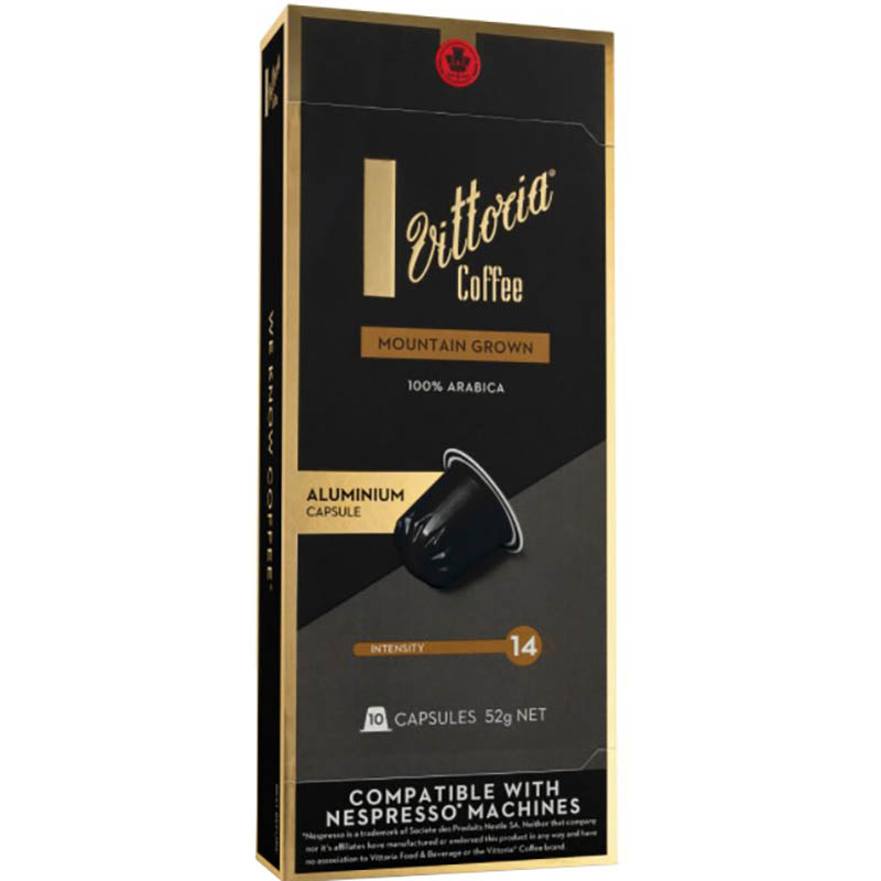 Image for VITTORIA NESPRESSO COMPATIBLE COFFEE CAPSULES MOUNTAIN GROWN PACK 10 from Emerald Office Supplies Office National