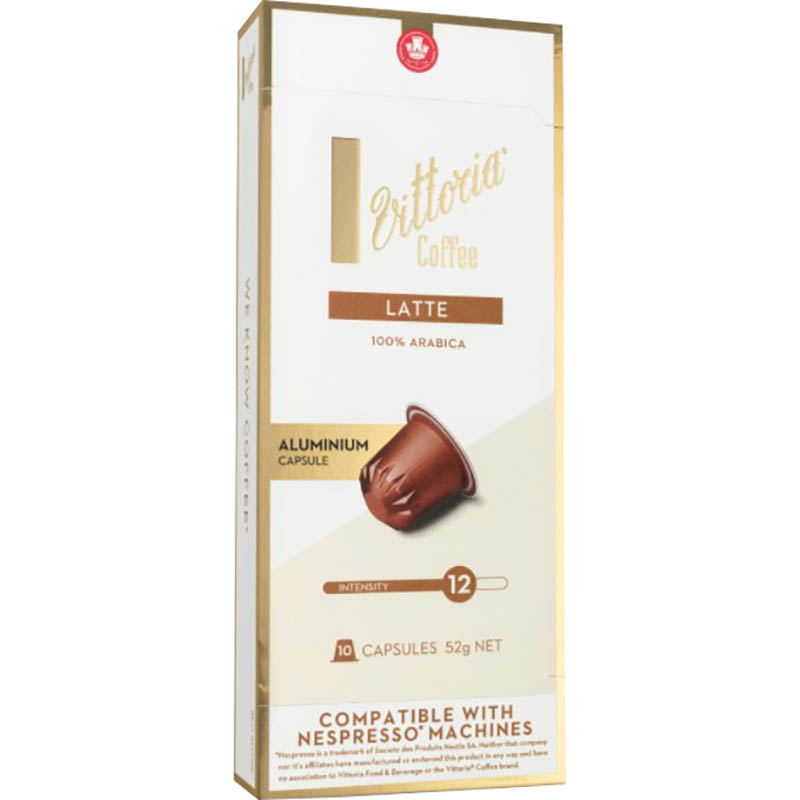 Image for VITTORIA NESPRESSO COMPATIBLE COFFEE CAPSULES LATTE PACK 10 from Aztec Office National