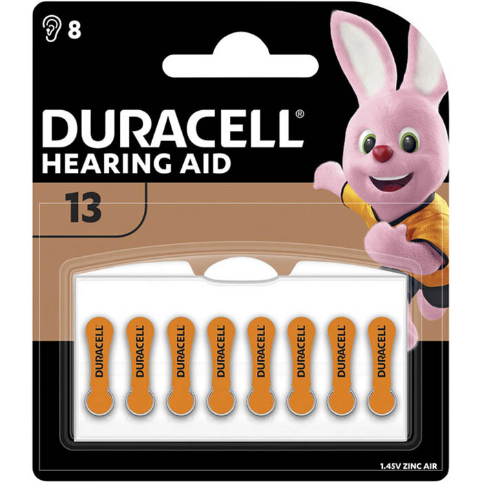 Image for DURACELL SIZE 13 EASYTAB HEARING AID ZINC AIR COIN 1.45V BATTERY PACK 8 from Angletons Office National
