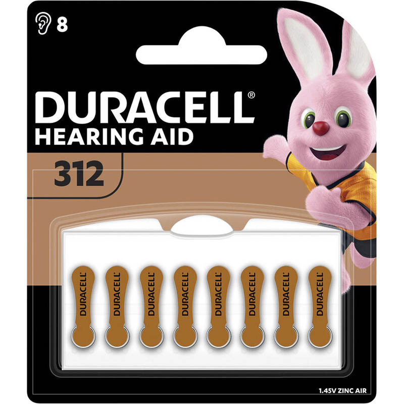 Image for DURACELL SIZE 312 EASYTAB HEARING AID ZINC AIR COIN 1.45V BATTERY PACK 8 from PaperChase Office National