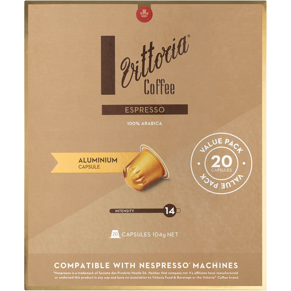 Image for VITTORIA NESPRESSO COMPATIBLE COFFEE CAPSULE ESPRESSO PACK 20 from Coleman's Office National