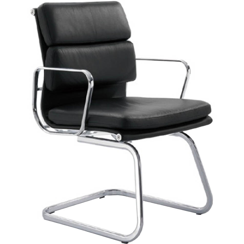Image for MANTA VISITOR CHAIR CANTILEVER BASE MEDIUM BACK ARMS LEATHER BLACK from PaperChase Office National