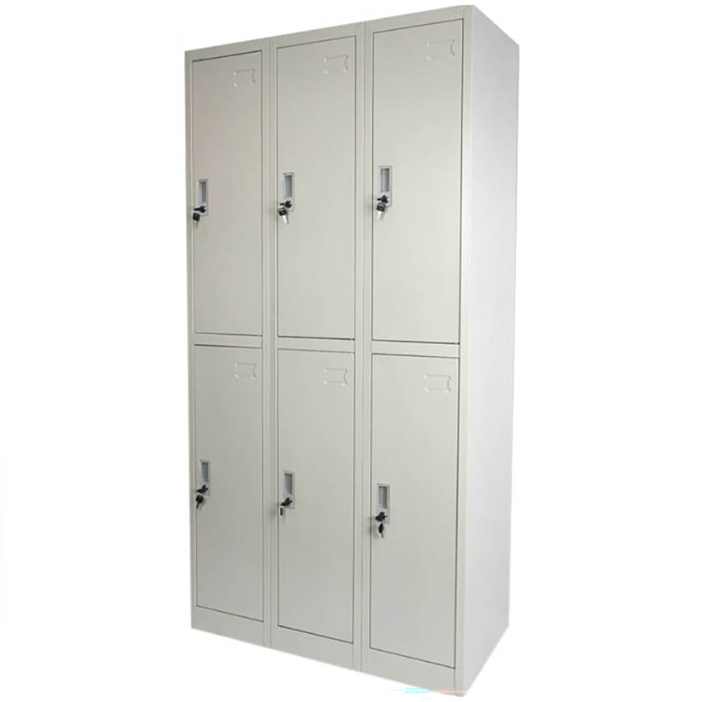 Image for METAL LOCKER 6 DOOR 3 ROW WITH CAM LOCK 900 X 450 X 1850MM GREY from Emerald Office Supplies Office National