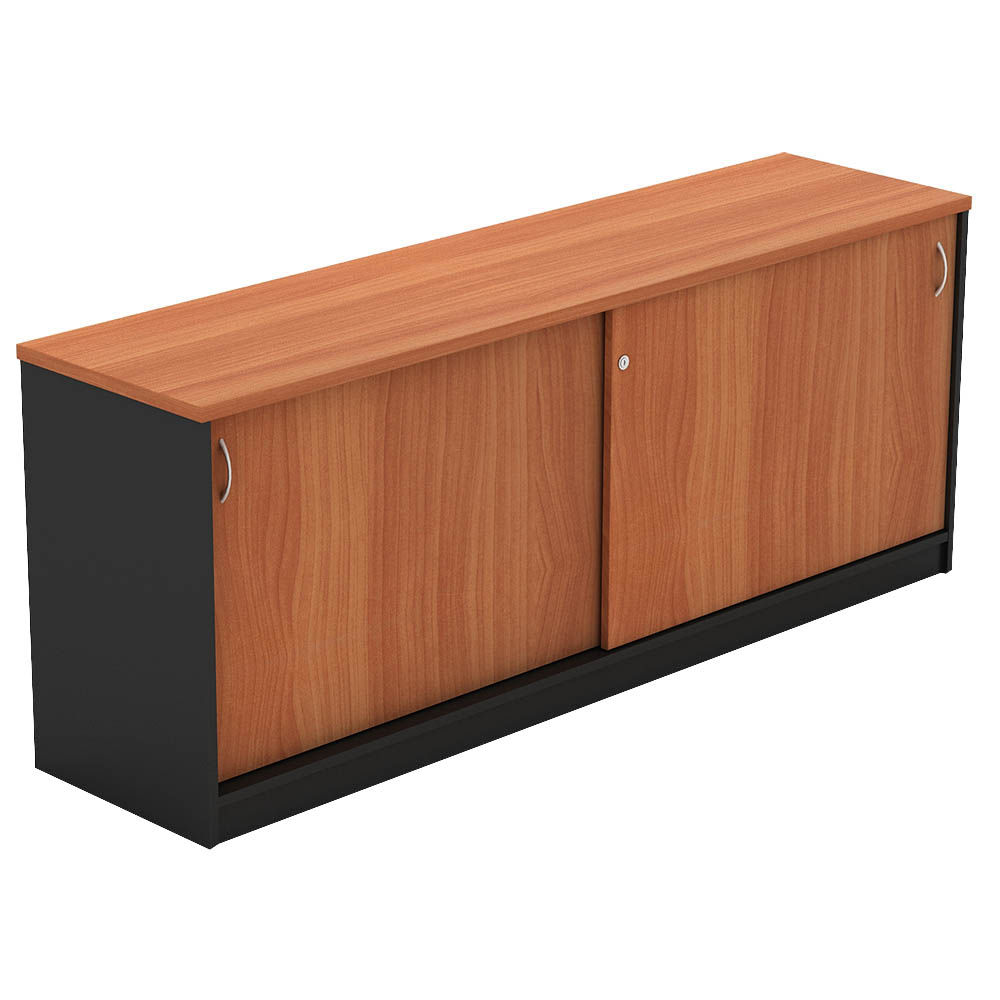 Image for OM SLIDING DOOR CREDENZA 1500 X 450 X 720MM CHERRY/CHARCOAL from PaperChase Office National