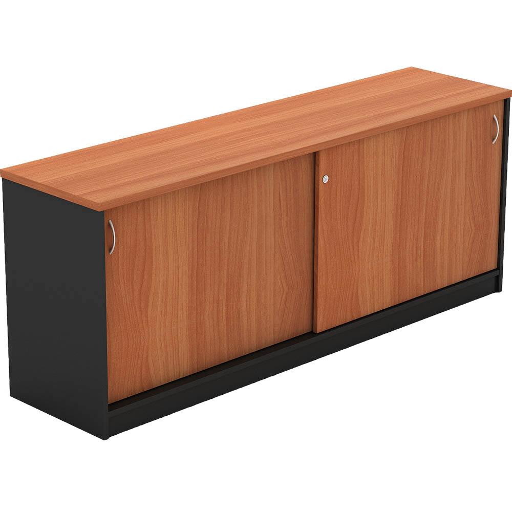 Image for OM SLIDING DOOR CREDENZA 1800 X 450 X 720MM CHERRY/CHARCOAL from OFFICE NATIONAL CANNING VALE