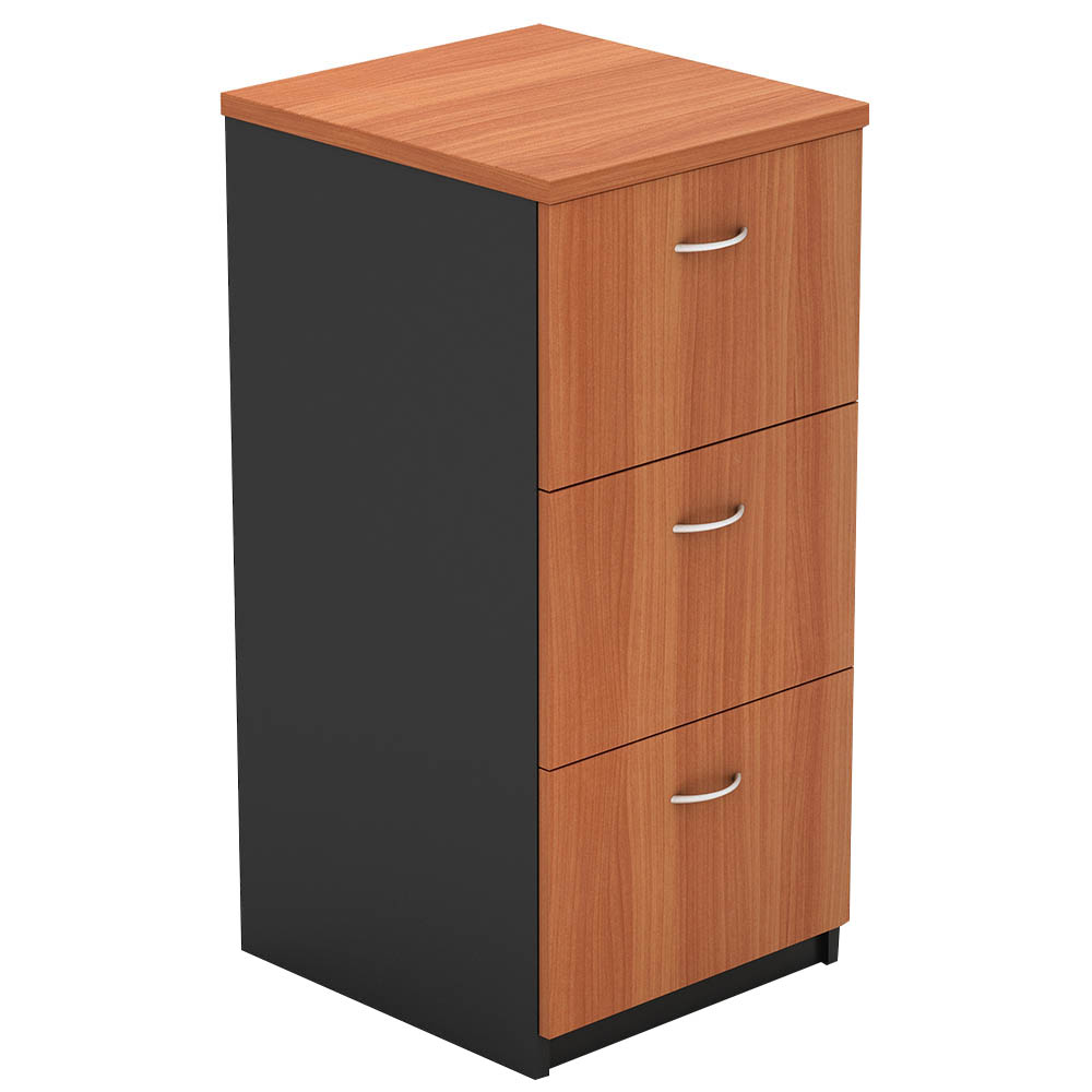 Image for OM FILING CABINET 3 DRAWERS 468 X 510 X 1050MM CHERRY/CHARCOAL from Aztec Office National