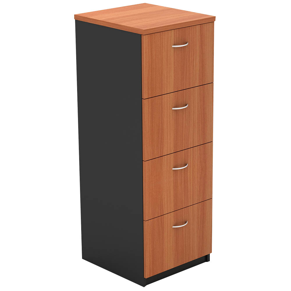 Image for OM FILING CABINET 4 DRAWERS 468 X 510 X 1320MM CHERRY/CHARCOAL from Office National