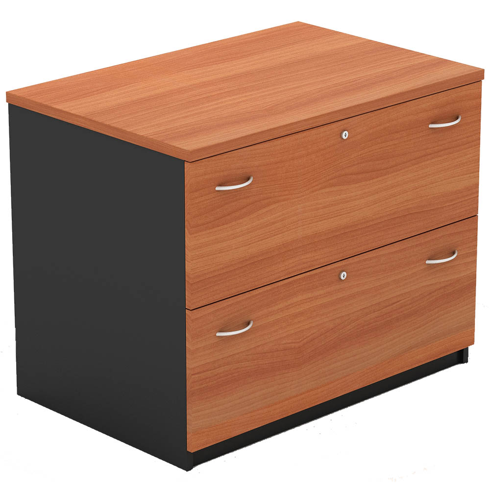 Image for OM LATERAL FILING CABINET 2 DRAWERS 900 X 600 X 720MM CHERRY/CHARCOAL from Office National