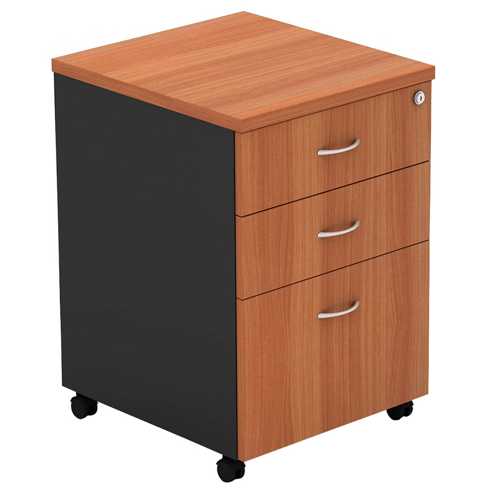 Image for OM MOBILE PEDESTAL 3-DRAWER LOCKABLE 468 X 510 X 685MM CHERRY/CHARCOAL from Office National Perth CBD