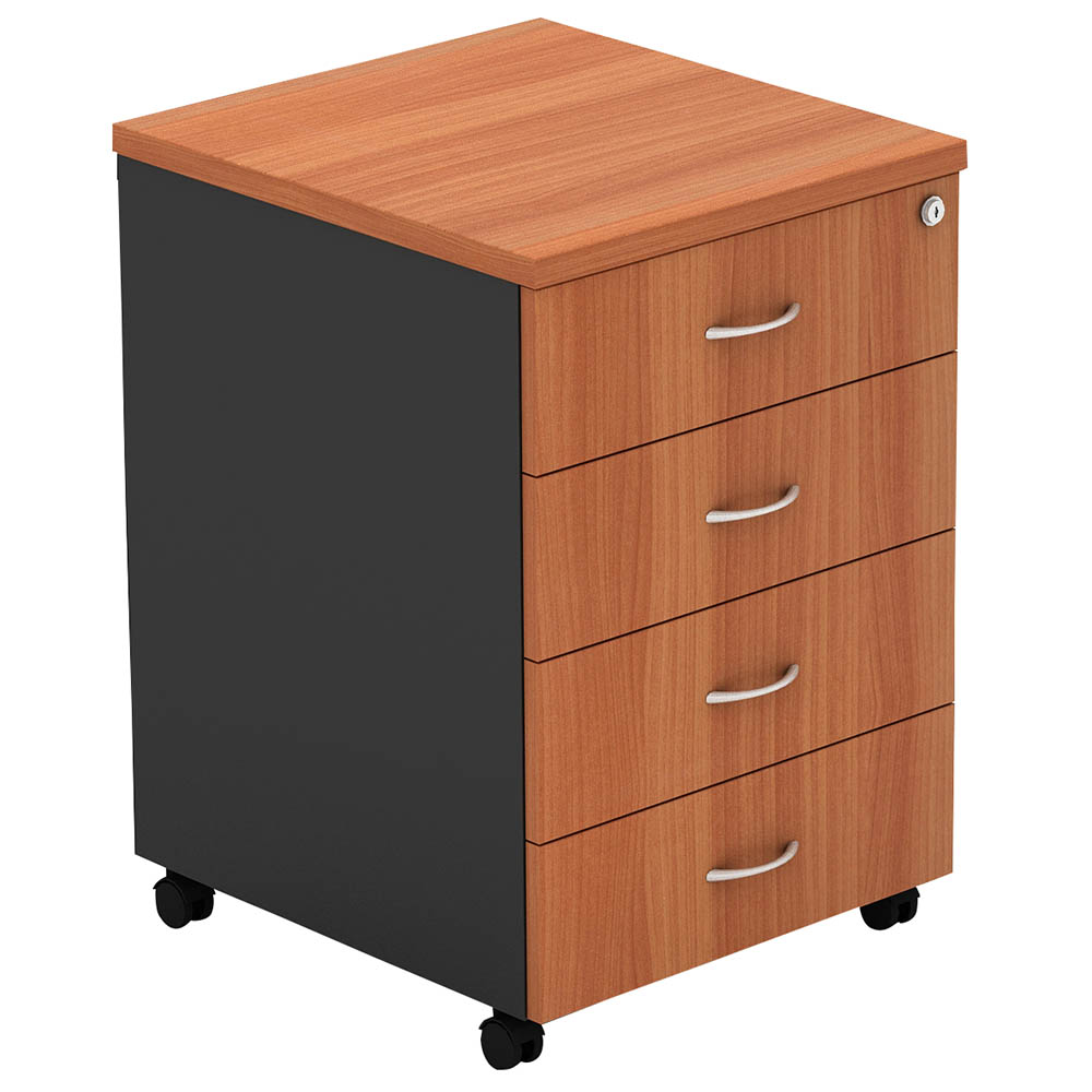 Image for OM MOBILE PEDESTAL 4-DRAWER LOCKABLE 468 X 510 X 685MM CHERRY/CHARCOAL from Complete Stationery Office National (Devonport & Burnie)