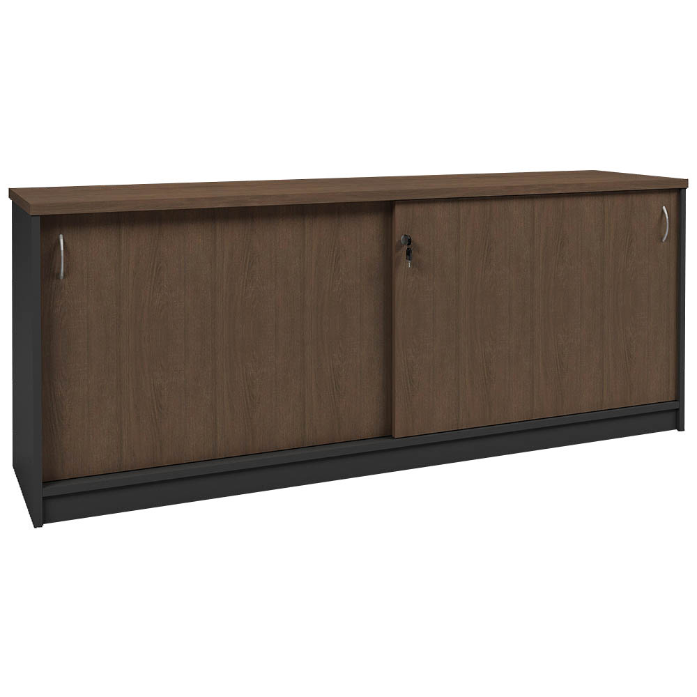 Image for OM PREMIER SLIDING DOOR CREDENZA 1500 X 450 X 720MM REGAL WALNUT/CHARCOAL from Coffs Coast Office National