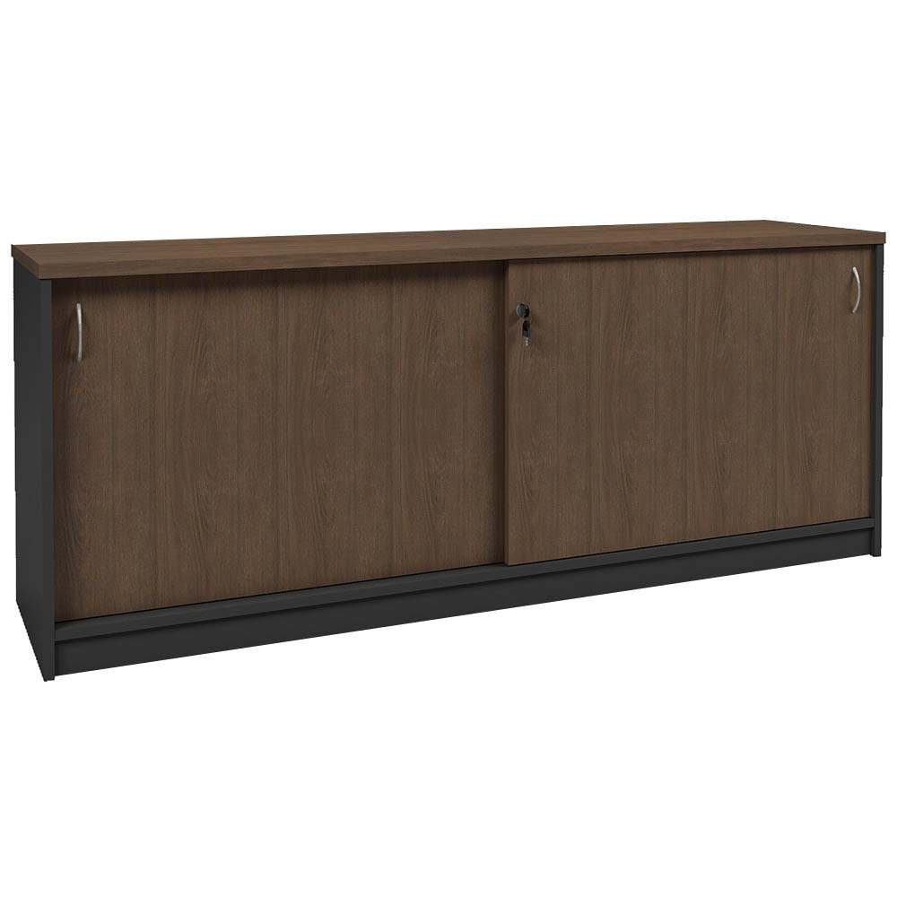 Image for OM PREMIER SLIDING DOOR CREDENZA 1800 X 450 X 720MM REGAL WALNUT/CHARCOAL from Two Bays Office National