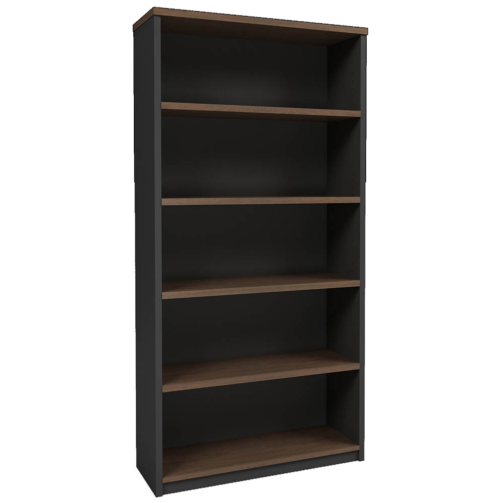 Image for OM PREMIER OPEN BOOKCASE 900 X 320 X 1800MM REGAL WALNUT/CHARCOAL from OFFICE NATIONAL CANNING VALE