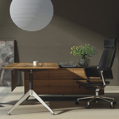 Image for NOVARA EXECUTIVE DESK RIGHT HAND RETURN 2150 X 1850 X 750MM ZEBRANO TIMBER VENEER from PaperChase Office National