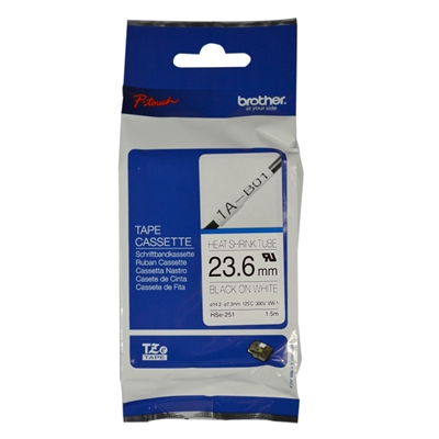Image for BROTHER HSE-251 HEAT SHRINK TUBE TAPE 23.6MM BLACK ON WHITE from Two Bays Office National