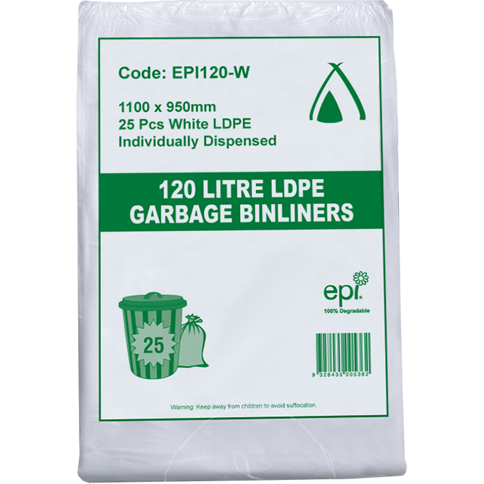 Image for HUHTAMAKI LDPE BIN LINER EPI 120 LITRE WHITE PACK 25 from Office National Capalaba