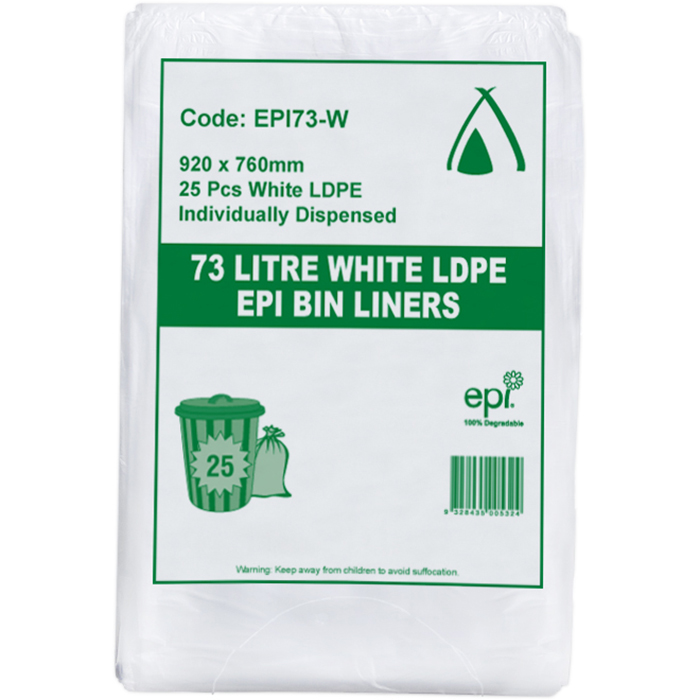 Image for HUHTAMAKI LDPE BIN LINER EPI 73 LITRE WHITE ROLL 25 from Surry Office National