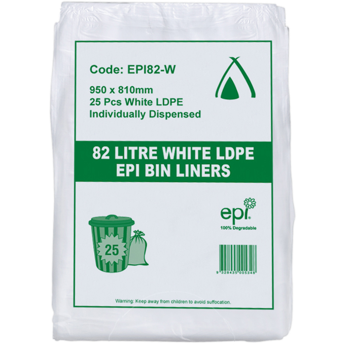 Image for HUHTAMAKI LDPE BIN LINER EPI 82 LITRE WHITE ROLL 25 from Office National Capalaba