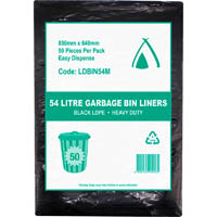 huhtamaki medium duty ldpe bin liner 54 litre 850 x 640mm black pack 50